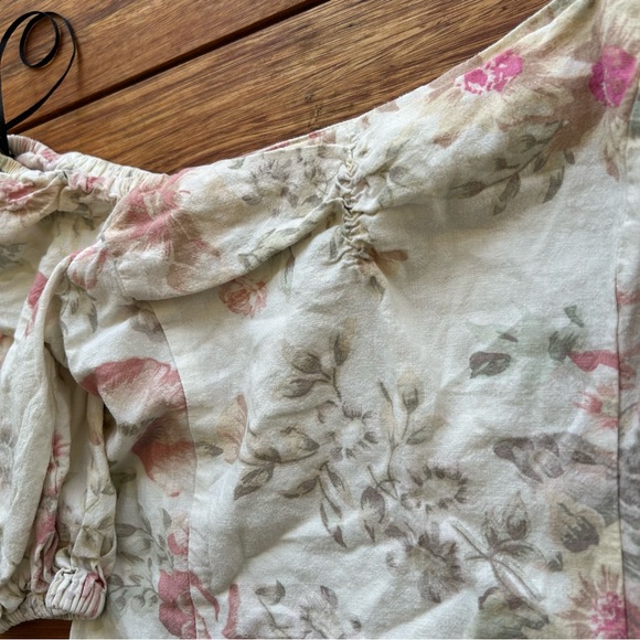 H&M Sweetheart Neckline Linen Blend Dainty Top Floral Puff Sleeves size 6 S/M - Picture 11 of 14